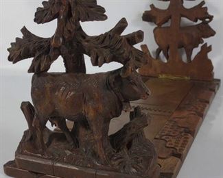 Black Forest Carved Adjustable Bookends	