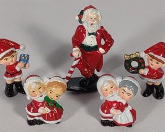 (5) Vintage Painted Lead Santa & Elves Figurines	