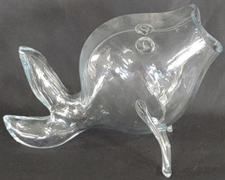 Blenko Clear Art Glass Fish Vase Sculpture	