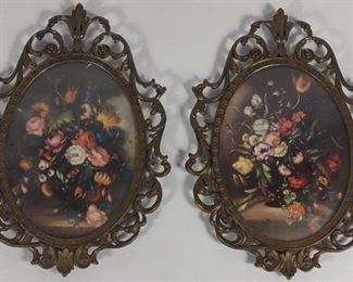Pair of Vintage Italian Brass Bubble Glass Prints	