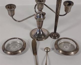 Sterling Silver Candelabra, Holder & Coasters	