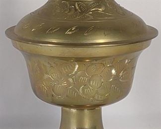 Etched Floral Brass Sugar Bowl w/ Lid	
