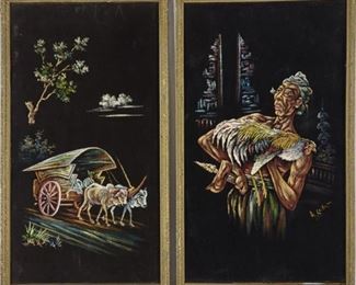 Pair of Black Velvet Paintings	