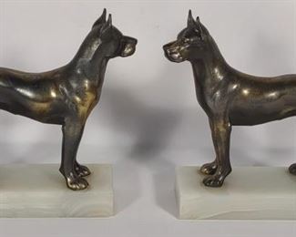 Pair of Brass & Marble Dog Bookends	