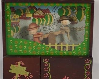 Vintage Wood Handcar Music Box w/ Drawer	