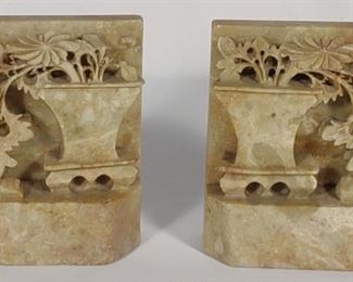 Pair of 4.5" Chinese Soapstone Carved Bookends	