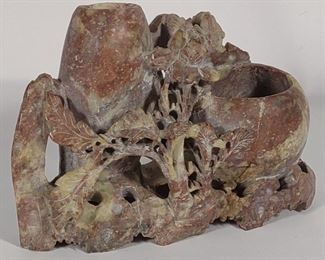 Soapstone Chinese Carved Flower & Vase Figure	