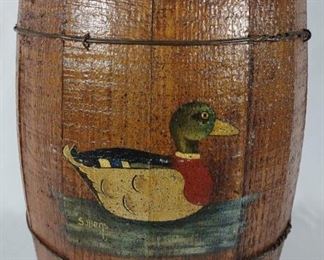 Vintage Duck Painted Wood Barrel by Sullens	