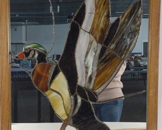 J R Craig Stained Glass Mirror Duck Art (Signed)	
