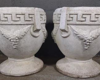 Pair of Concrete Grecian Outdoor Garden Planters	