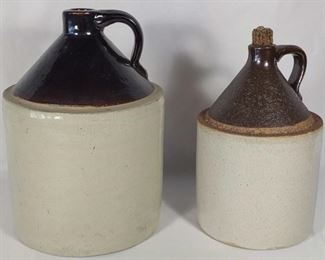 (2) Antique Stoneware Whiskey Jugs	