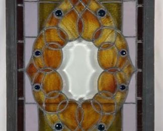Large Antique Lead Stained Glass Window Panel	