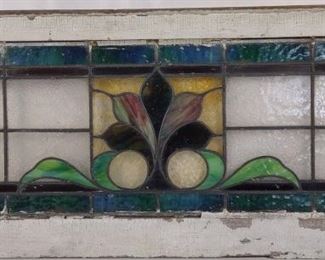 Antique Lead Stained Glass Transom Window Panel	