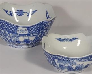 Pair of Vintage Chinese Blue & White Bowls	