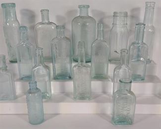 17 Antique Blue Glass Bottles	