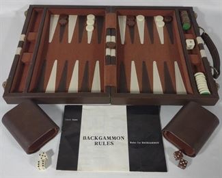 Vintage Leather Backgammon Set in Case	