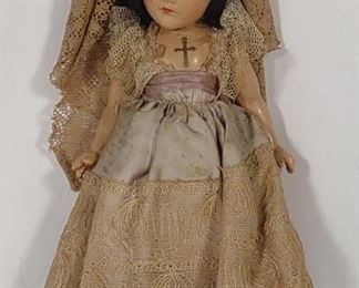 Vintage Composite Bride Doll w/ Lace Dress	
