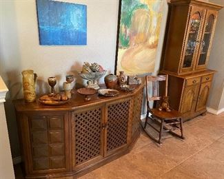 MCM Buffet/Sideboard w Pottery and Teak Pieces
