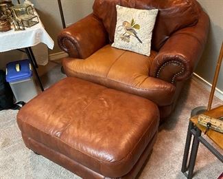 Great Condition Brown Leather Oversized Chair and Ottoman