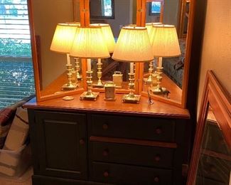 Chest of Drawers, Tri-Fold Mirror, Lamps