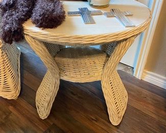 White Wicker Side Table