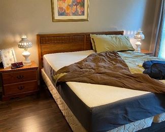 King Size Bed with Elite Mattress and Nightstands, Ceramic Unique Lamps