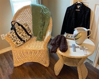 White Wicker Chair and Table Set