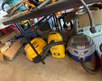 Assorted tools, wet/dry vacs