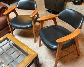 Pair of MCM Mid Century Modern Leather Studded Teak Chairs