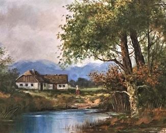 "Lake House Landscape" - original oil  by Heinz Stoecker  24" x 30"
