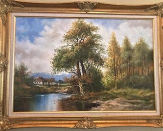 "Lake House Landscape" - original oil by Heinz Stoecker -  24" x 30"
