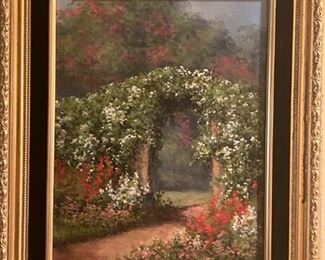 "Garden Scene" - original oil by Milbie Benge - 9" x 12"