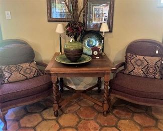 Matching chairs; antique barley twist table