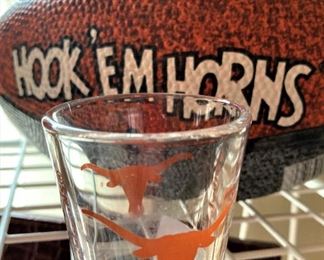 "Hook 'em Horns"  football and glass