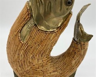 Vintage brass and wood fish statuette