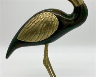 Vintage brass & wood birds on lucite (set of 2)