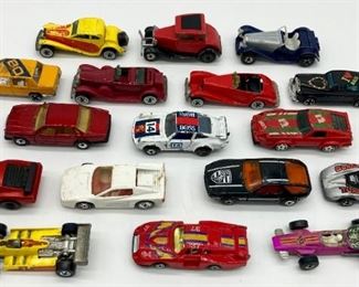 Various vintage metal toy cars, racecars