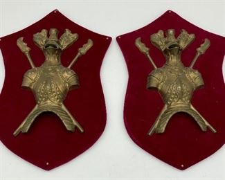 Vintage armor on red felt wall plaques