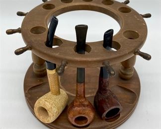 Vintage ship wheel pipe stand (pipes sold separately)