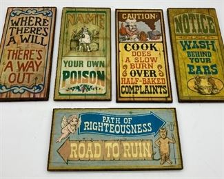 Various vintage wooden painted wall plaques