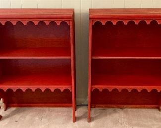 Vintage red destressed bookcases (2 available)