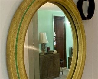 Vintage yellow destressed wall mirror