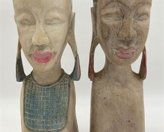 Vintage hand-carved pastel tribal man and woman (set of 2)