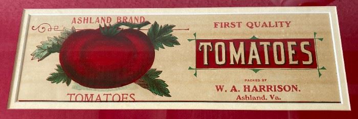 Framed Ashland Tomatoes label