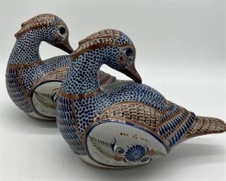 Vintage Mexican Tonala hand painted pottery ducks (set of 2)