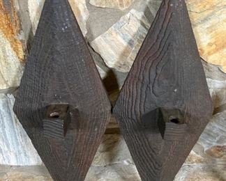 Vintage wooden wall sconce candle holders