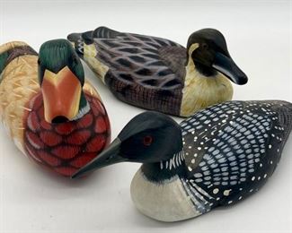 Hand-painted decoy duck, Teleflora Mallard, and small painted decoy duck