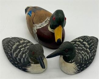Common loon decoys, Mallard duck decoy
