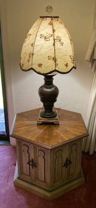 Vintage brass and wood lamp on Heritage by Drexel Madigral end table