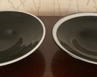 Black glass bowls with white trim